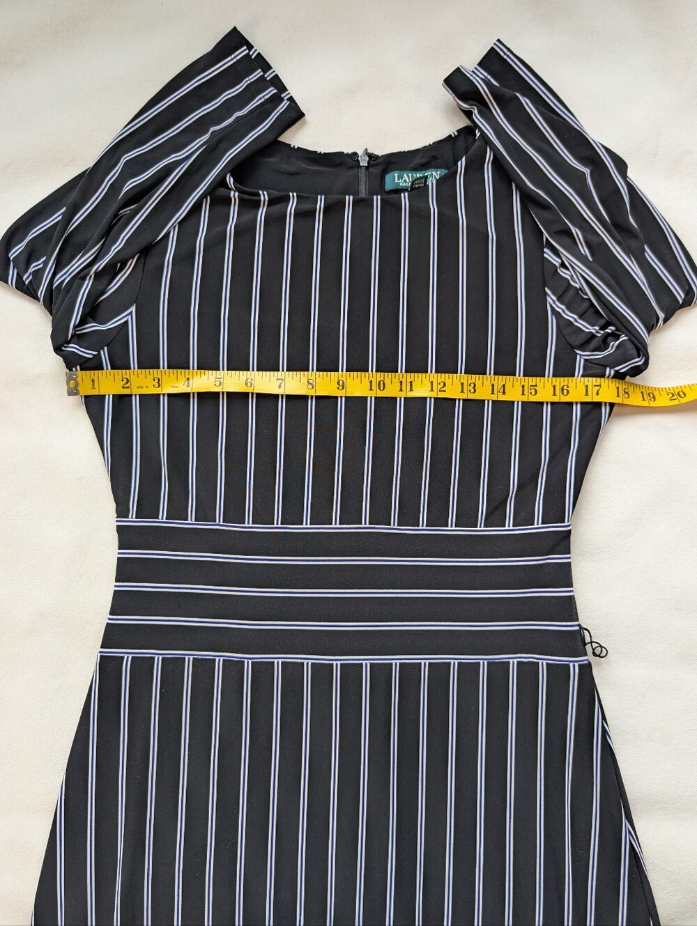 Lauren Ralph Lauren Black White Dress Pinstripe Midi Office Siren Classic Size 8 - Picture 11 of 17